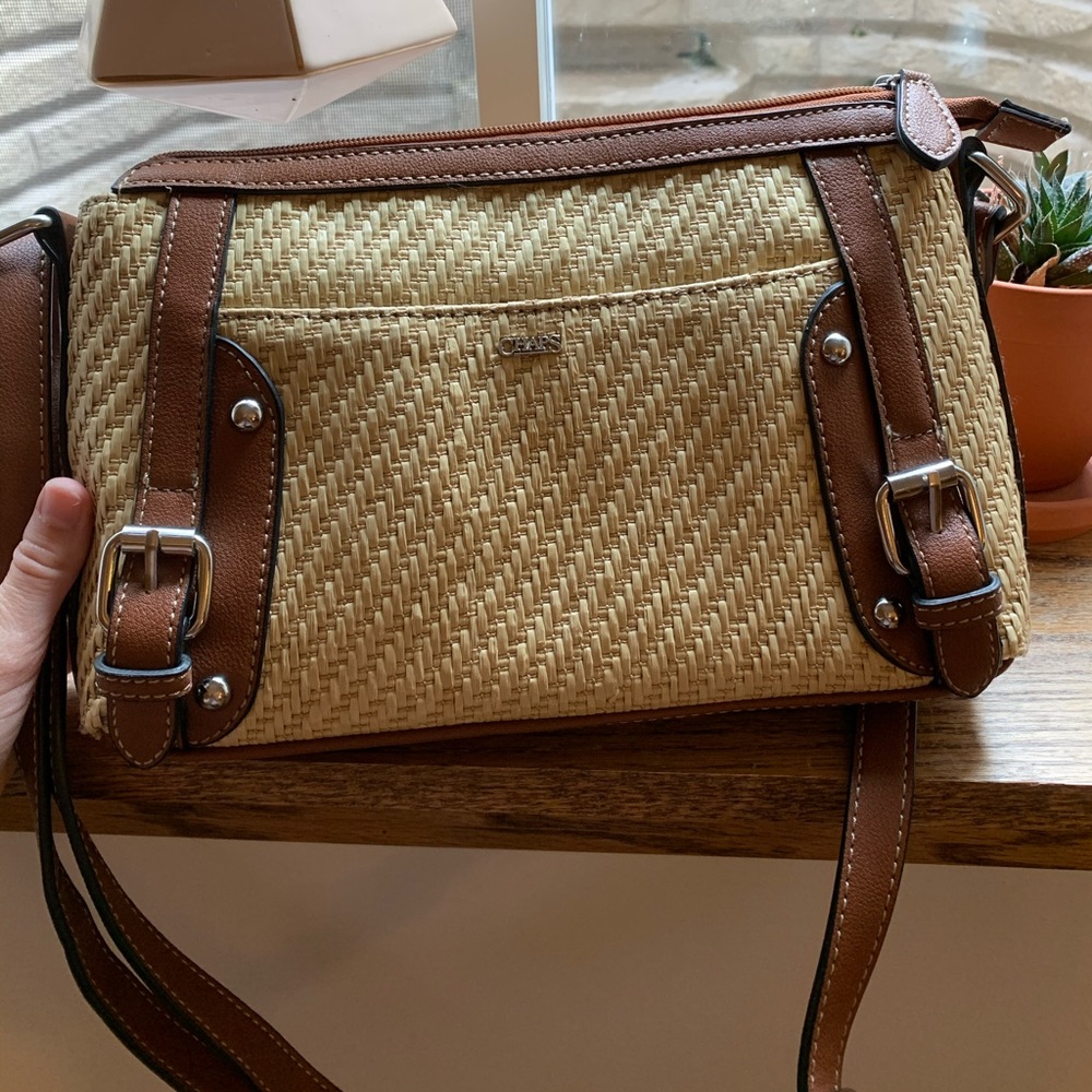 Chaps straw crossbody purse